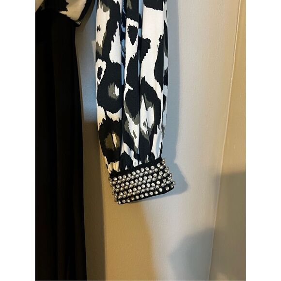 MSK Women’s Size Small Wide Leg Jumpsuit Black White Animal Print Tie Waist - Picture 9 of 12